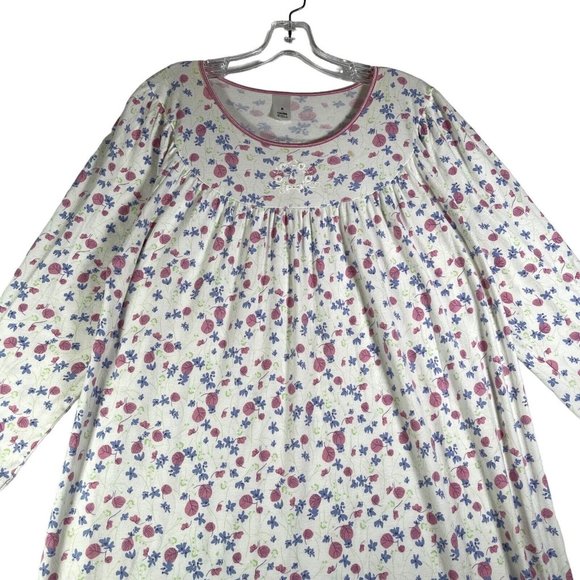 Calida Womens Nightgown Size M White Pink Blue Floral Long Sleeve Cotton 33646 - Picture 2 of 11